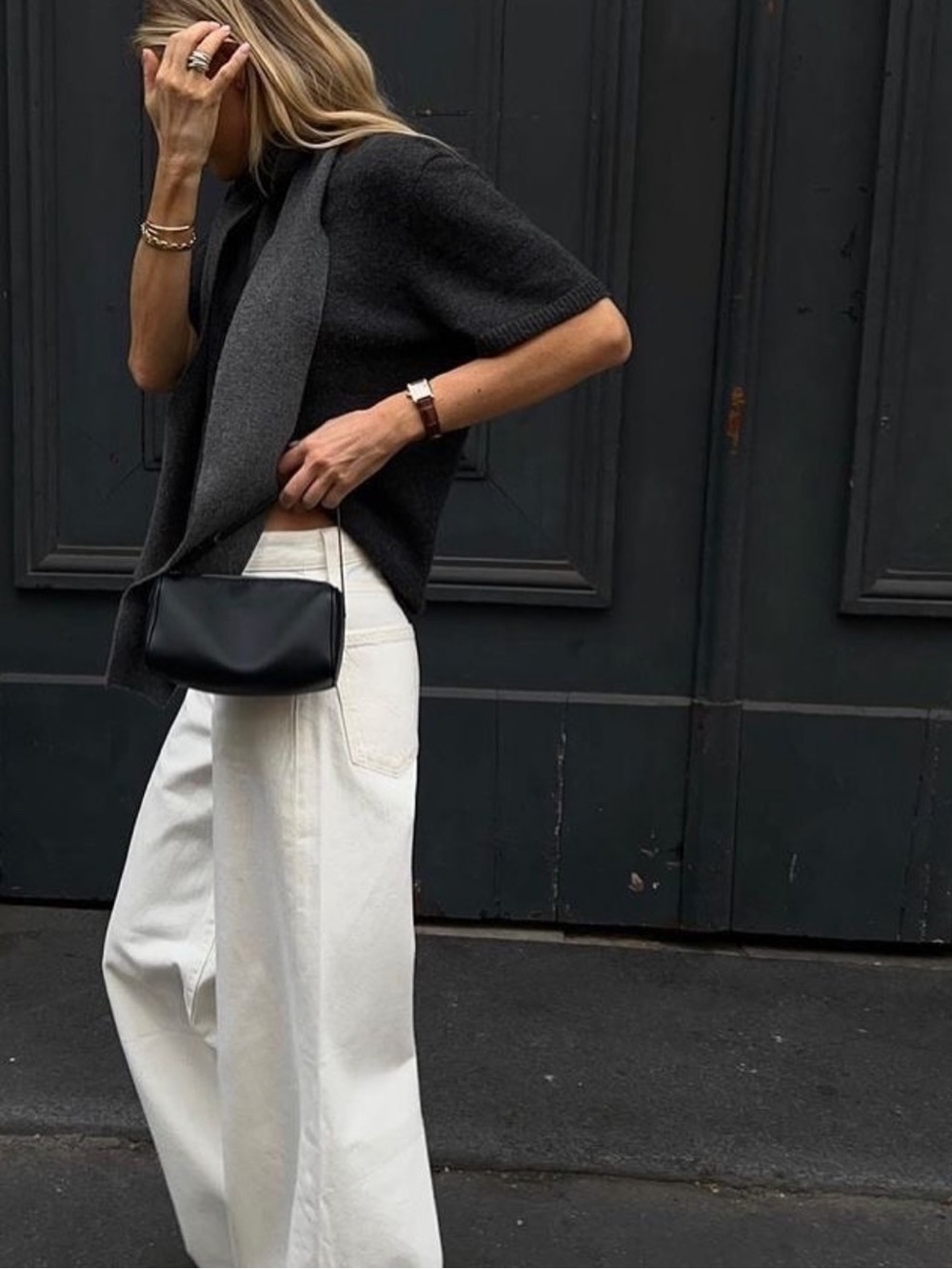 Mini Rectangular 90's Black Leather Bag in Grained Calfskin
